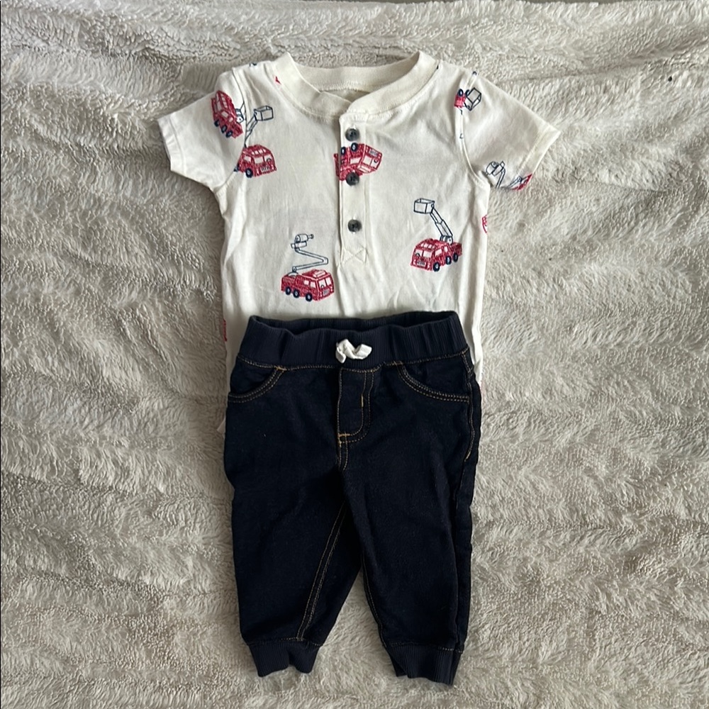 Baby Outfit with Fire Truck Print